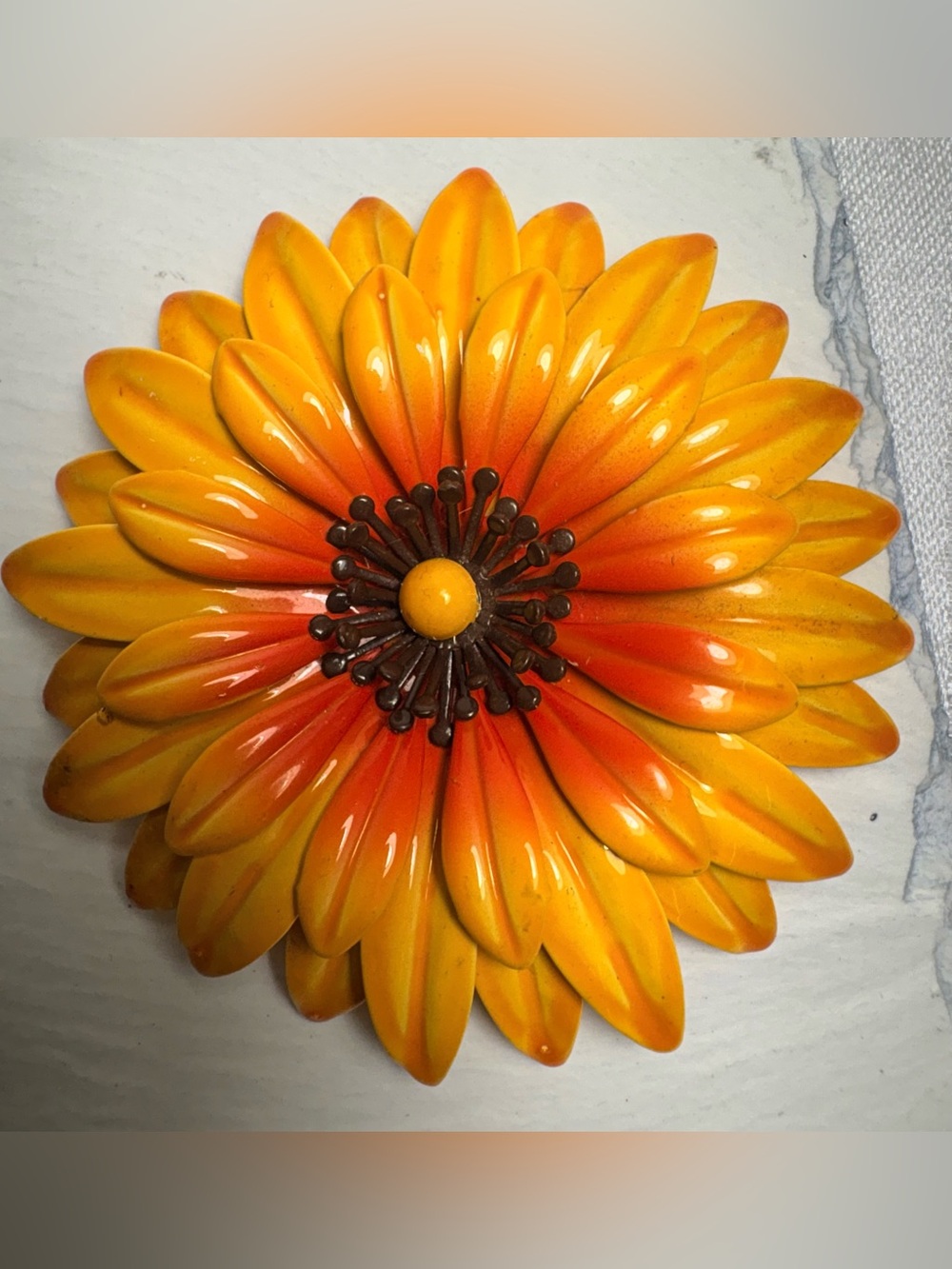 Vintage Fall Cottagecore Artsy Orange-Yellow Brown Enamel Brooch